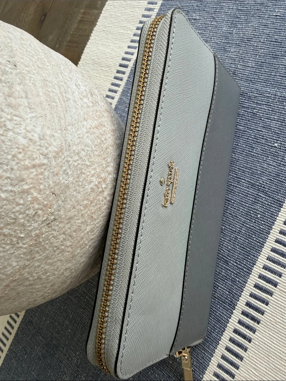 Kate Spade Two-Tone Gray Zip Around Wallet with Gold Hardware